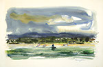 Francis Golden - Shark Fisherman at the Baja. Watercolor painting.
