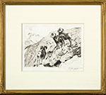 Carl Rungius - Cliff Dwellers. Drypoint etching.
